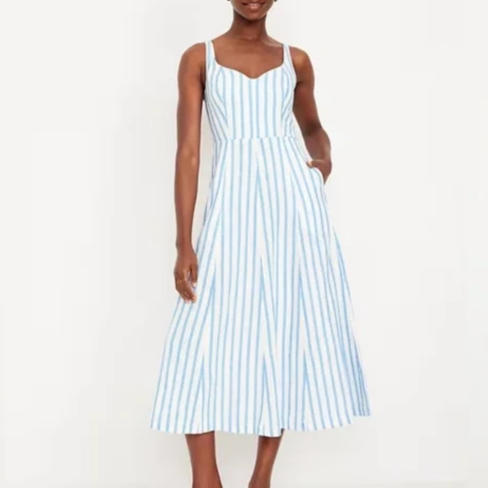 NWT Old Navy Women’s Fit & Flare Sleeveless Linen-Blend Midi Sun Dress Small S